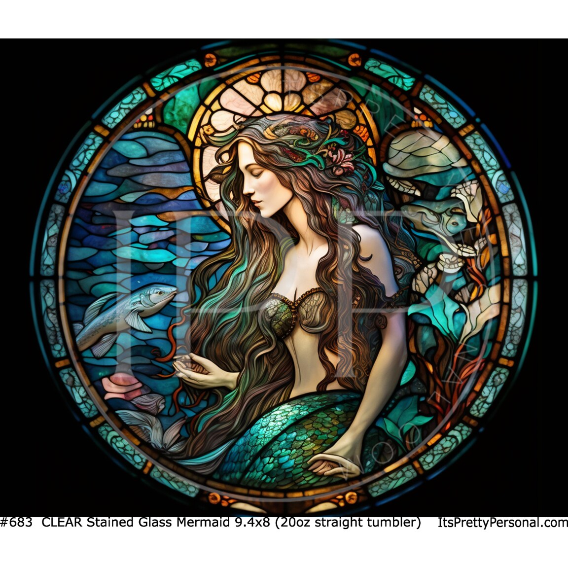 #683 CLEAR- 20oz - Stained Glass Mermaid 9.4" x 8" Pattern Vinyl Wrap