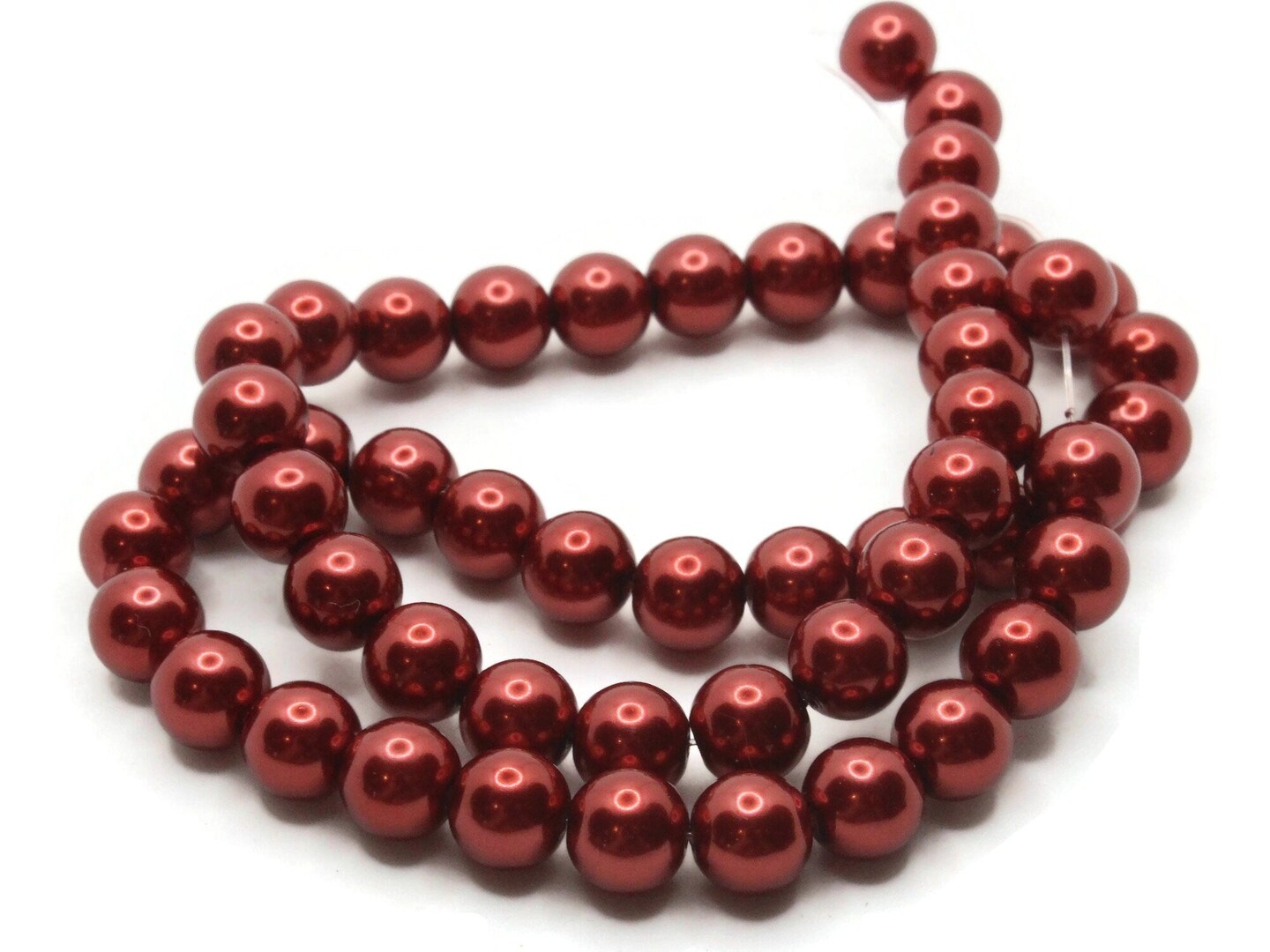 53 8mm Round Red Glass Pearl Beads