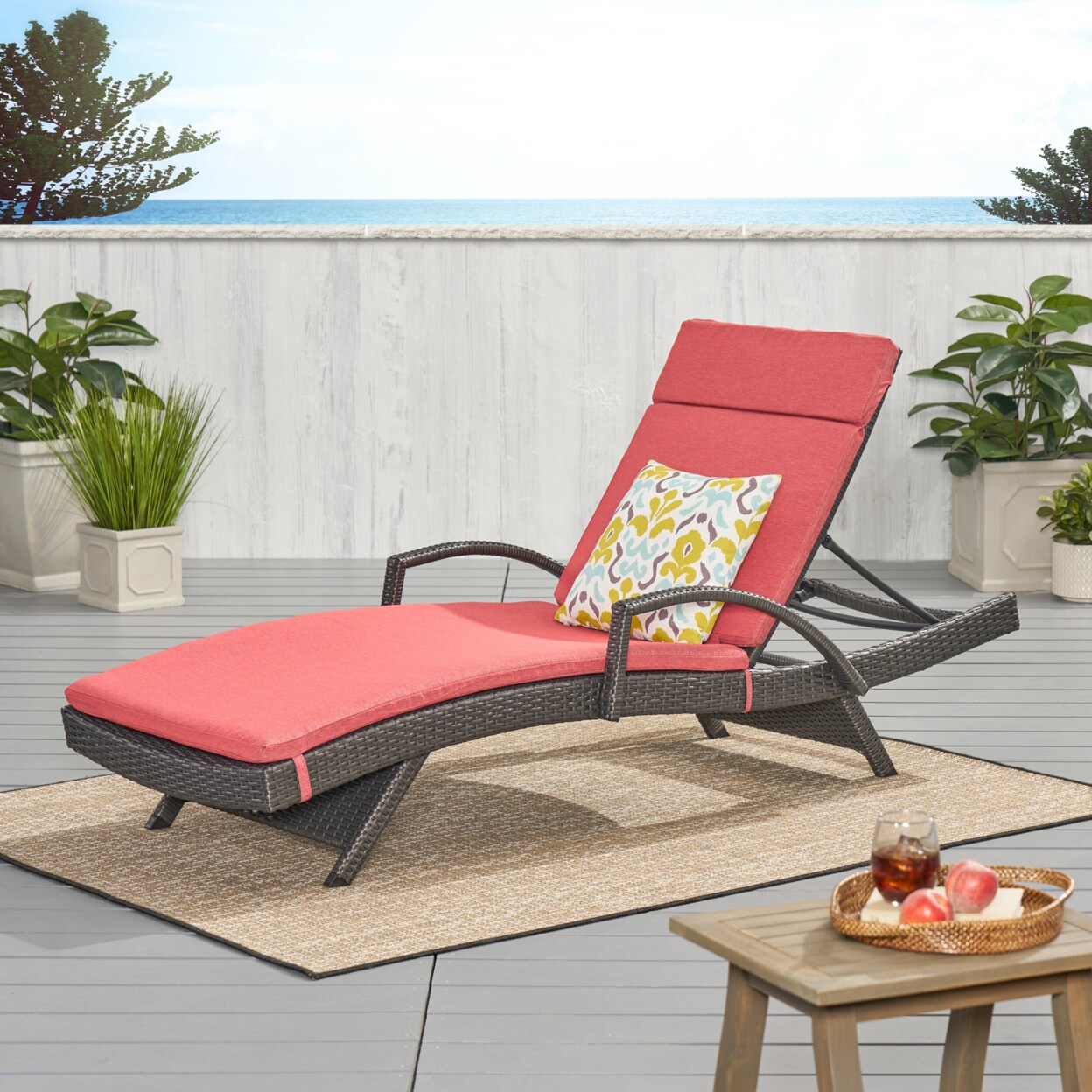 GDFStudio Solaris Outdoor Grey Wicker Armed Chaise Lounge with