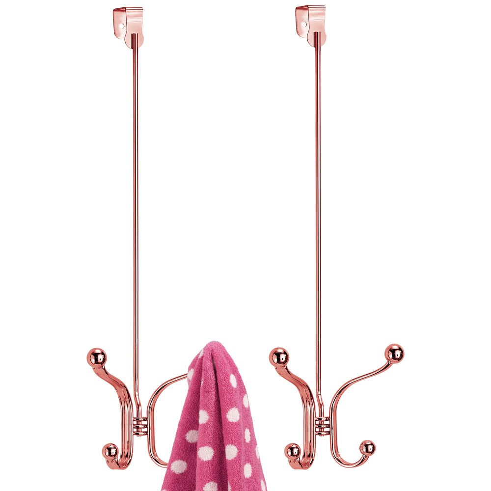mDesign Long Metal Over Door Storage Organizer Rack, 4 Hooks, 2 Pack