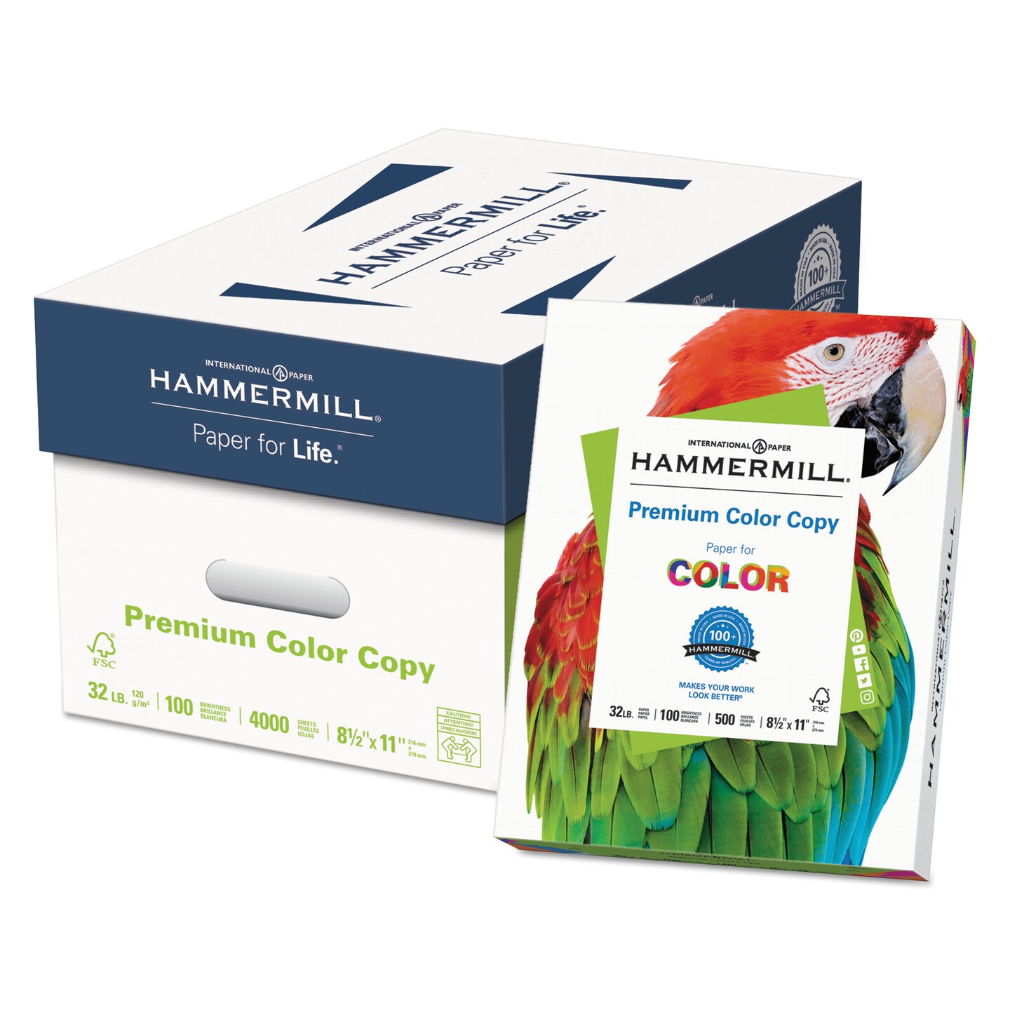 Hammermill Premium Color Copy Print Paper, 100 Bright, 32lb, 8.5 x 11, Photo White, 500/Ream