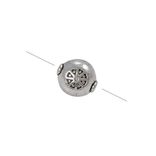 Patterned Bead 10mm Pewter Antique Silver Plated