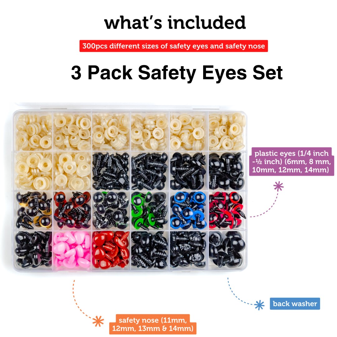 3 PACK - Safety Eyes for Amigurumi (300pcs Set). Plastic Safety