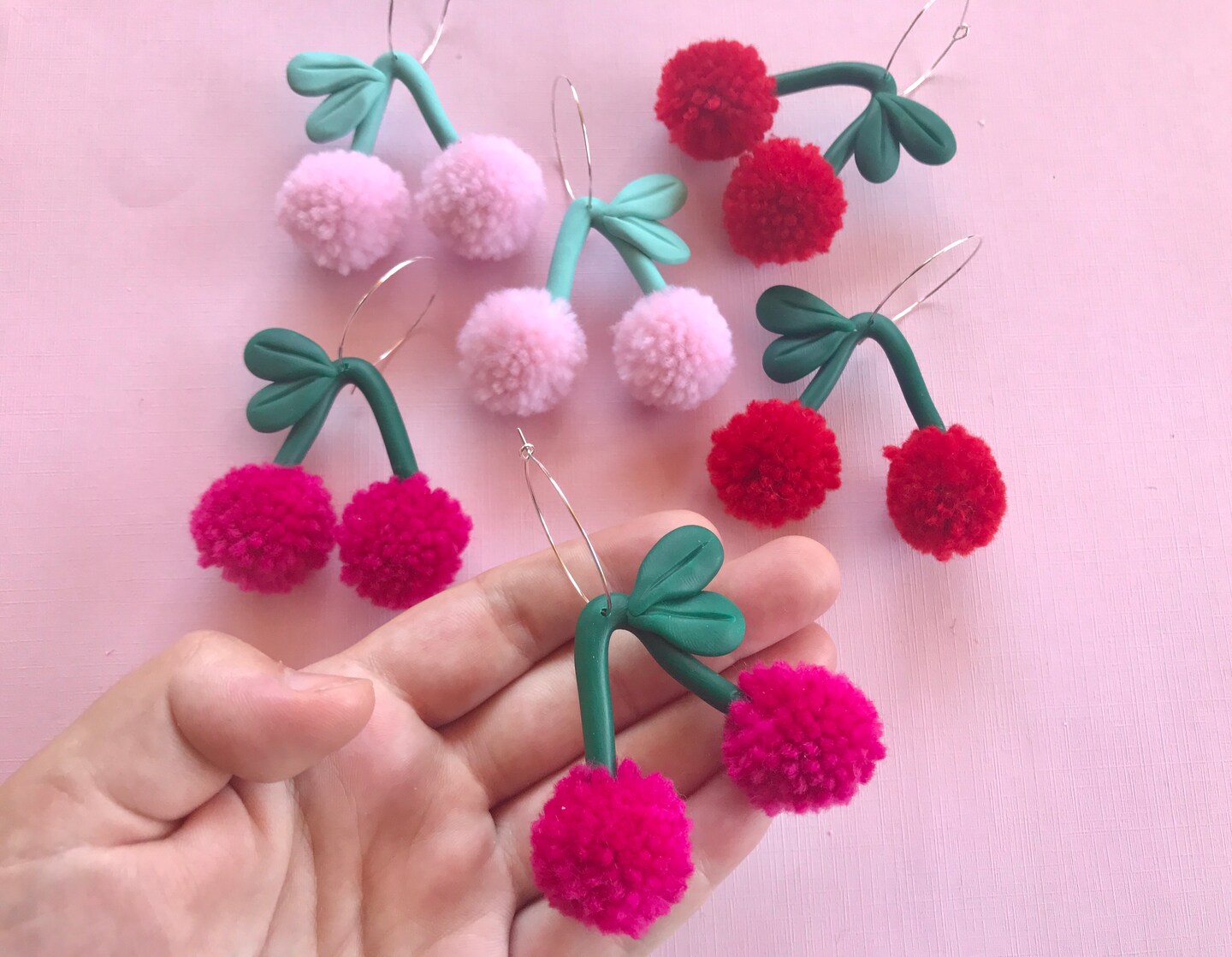 Pom Cherry Earrings, Lightweight Cherry Fruit Earring, Cherry