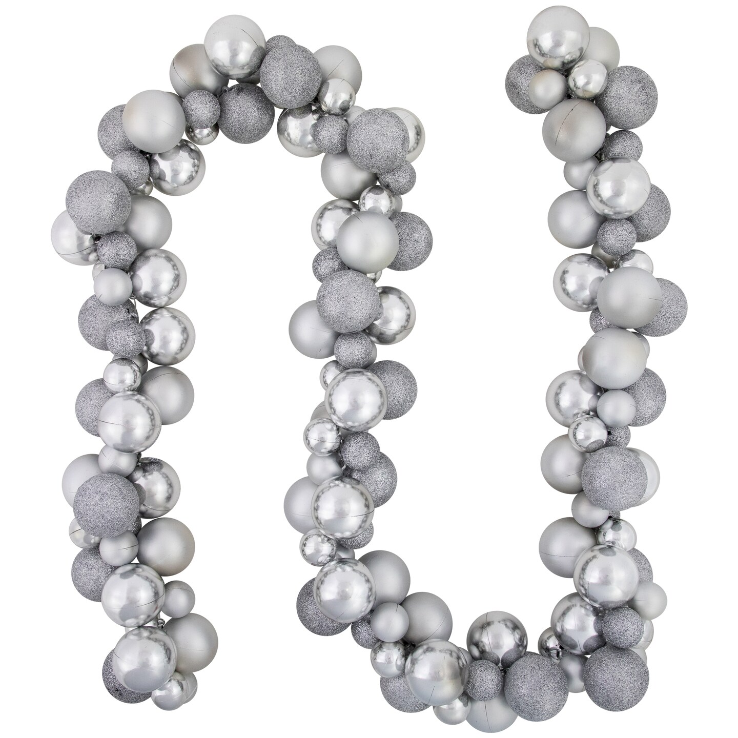 Northlight 3-Finish Shatterproof Ball Christmas Garland - 6' x 3.5" - Silver - Unlit