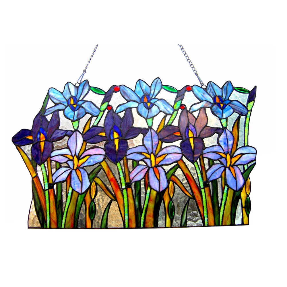 CHLOE Lighting   ARIANA Tiffany-glass Iris Window Pane 24&#x27; Wide