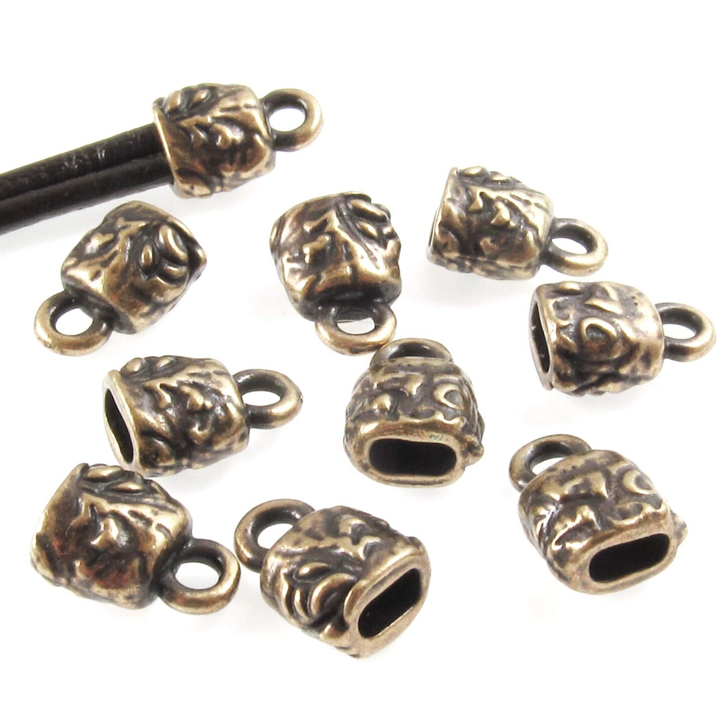 Antique Brass Leather Cord Crimp End Caps, Floral Findings 10/Pkg