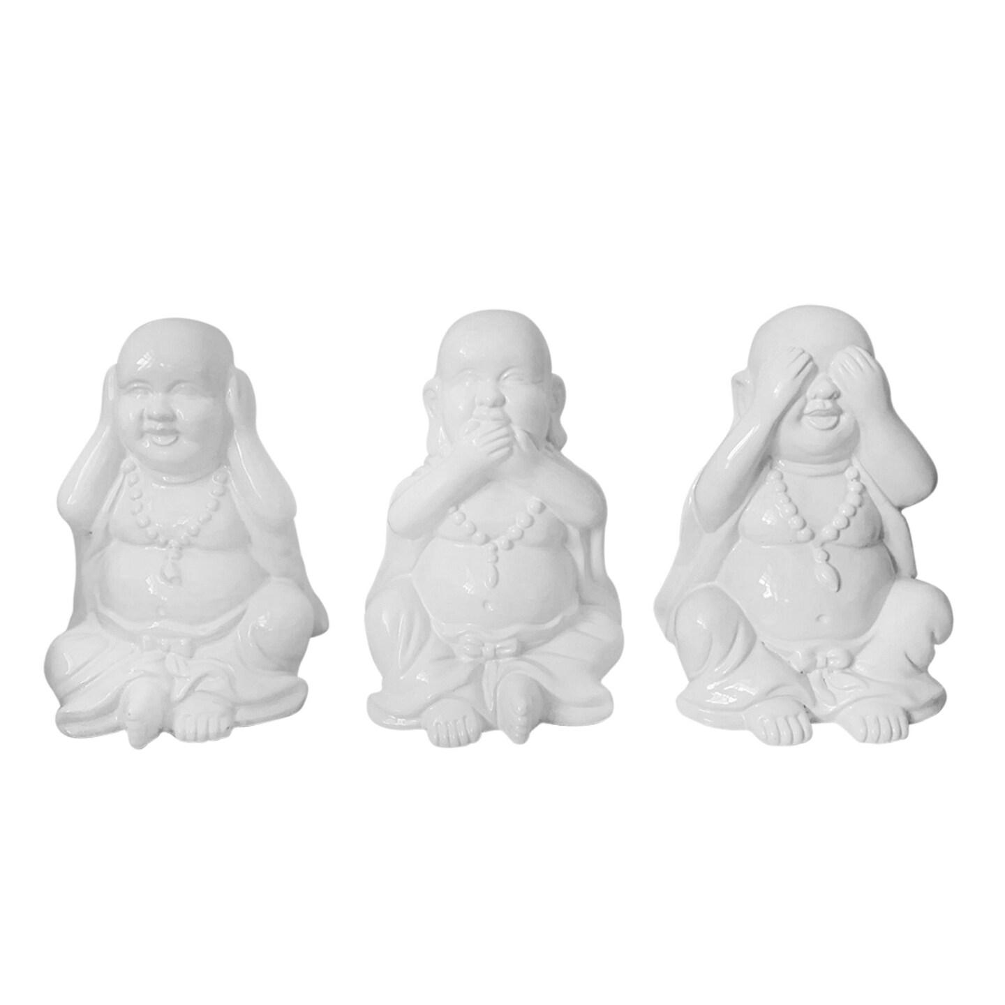 Kingston Living Set of 3 White No Evil Ceramic Buddha&#x27;s Tabletop Figurines 8&#x22;