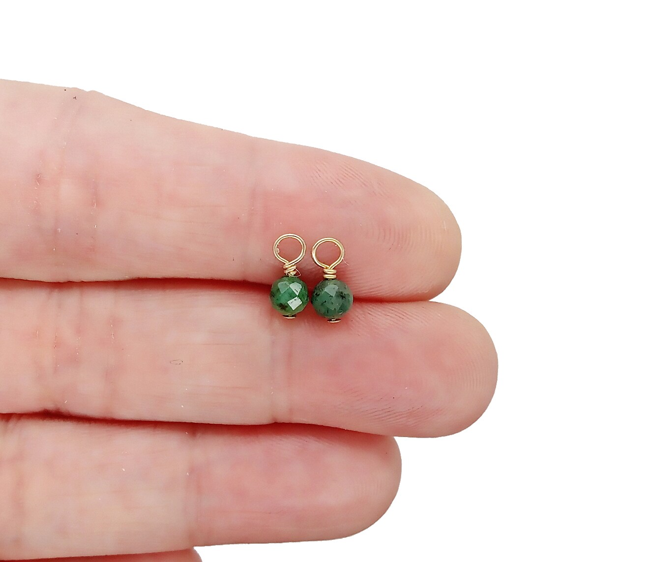 Tiny Emerald Charms with 14K Gold-Filled Wire, 2 pieces, Adorabilities