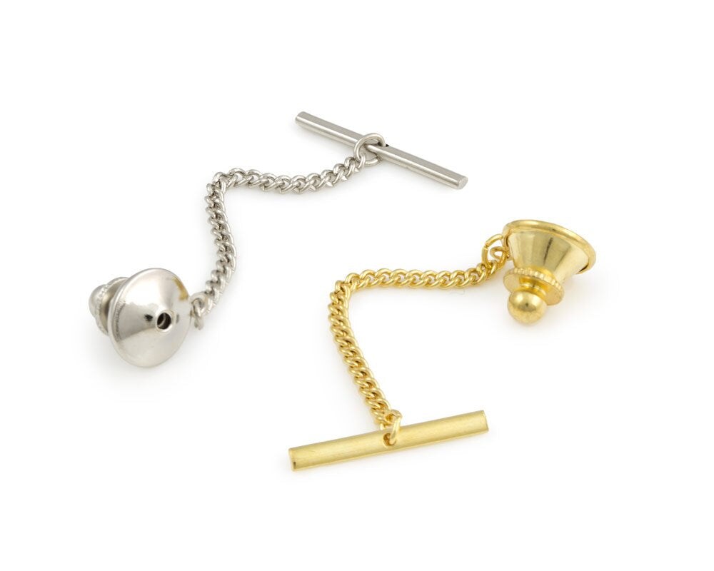 Tie Tack Clutch with Chain Assortment - One Silver Color &#x26; One Gold Color Tie Tack Back with Chain and Bar