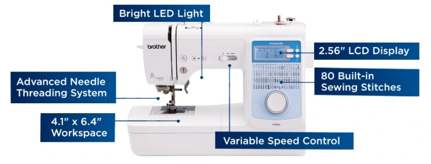 Brother Innov-is NS80E Sewing Machine With Foot Kit and Extension Table Bundle