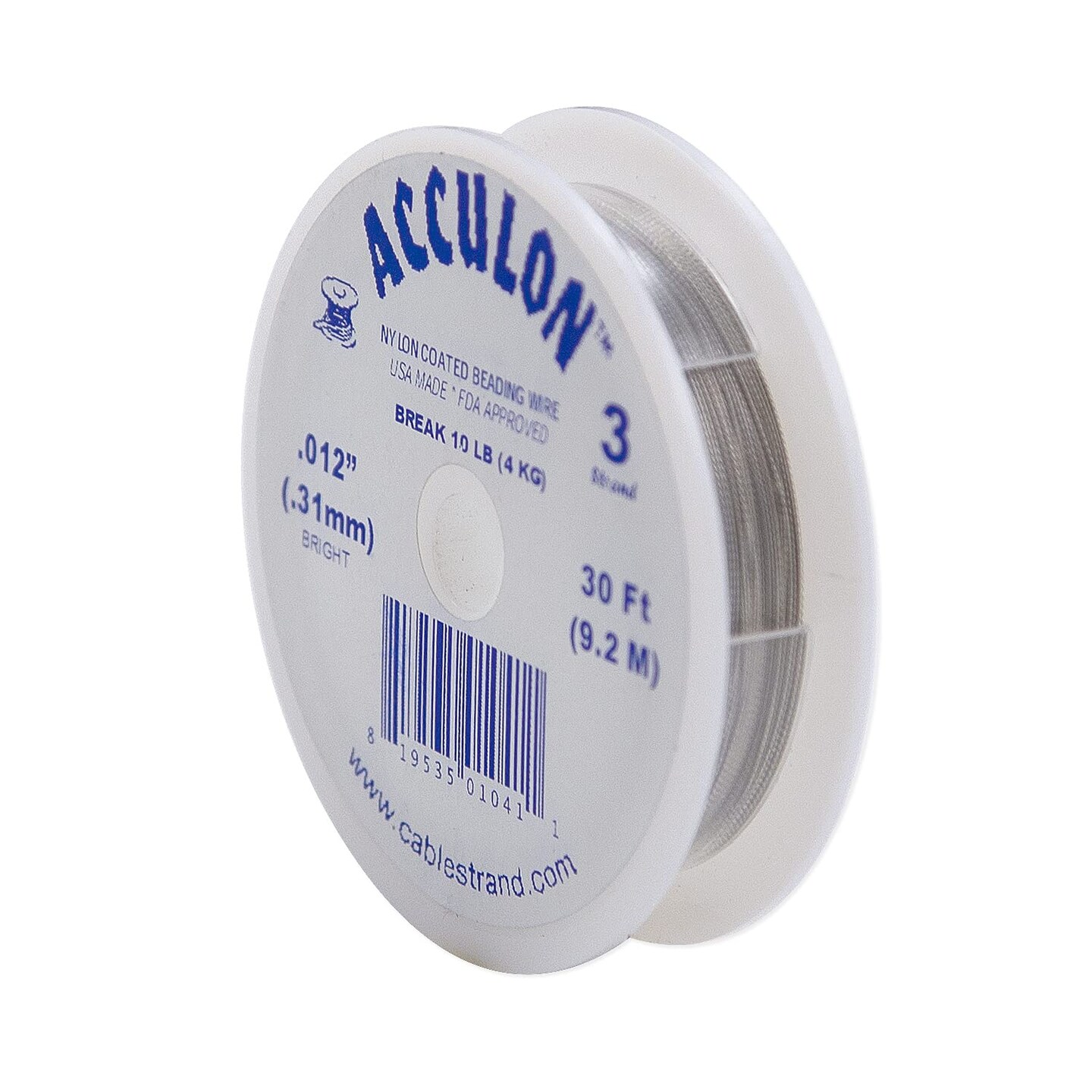 Tiger Tail 3 Strand .012" Dia. 30ft - Silver Beading Wire, Smooth Nylon Finish for DIY Jewelry, Great for Beadwork Artists and Crafters