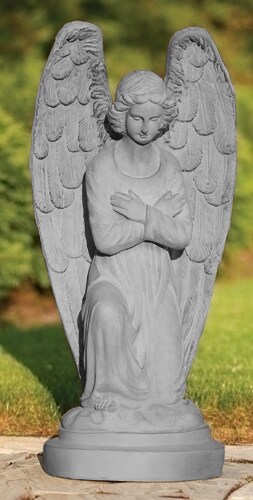 Roman 30.75&#x22; Gray Kneeling Angel with Arms Folded Outdoor Garden Statue