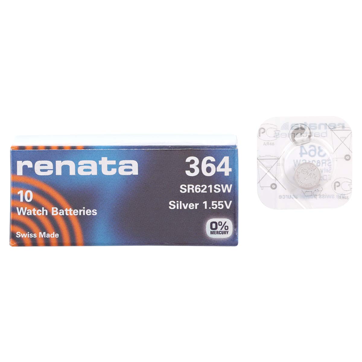 Renata Strip of 10 Genuine Fresh 364 SR621SW Swiss Made Silver 1.55v Batteries