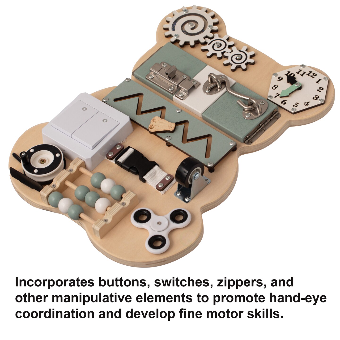 Wooden Sensory Bear Shaped Learning Toddler Busy Board for Playroom, Nursery,  Preschool, and Doctors' Office