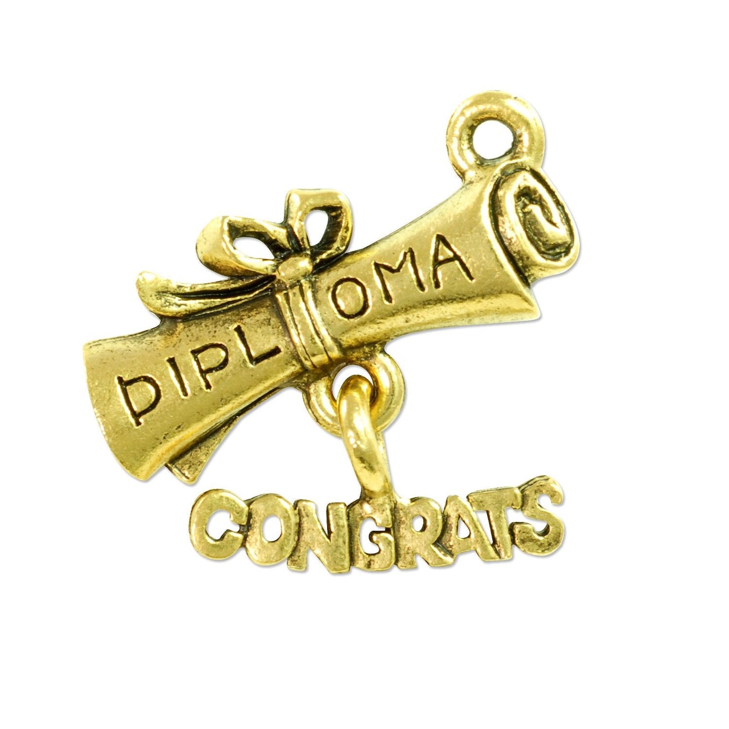 Diploma Charm with"Congrats" Self-Linker 20x16mm Pewter Antique Gold Plated (1-Piece)
