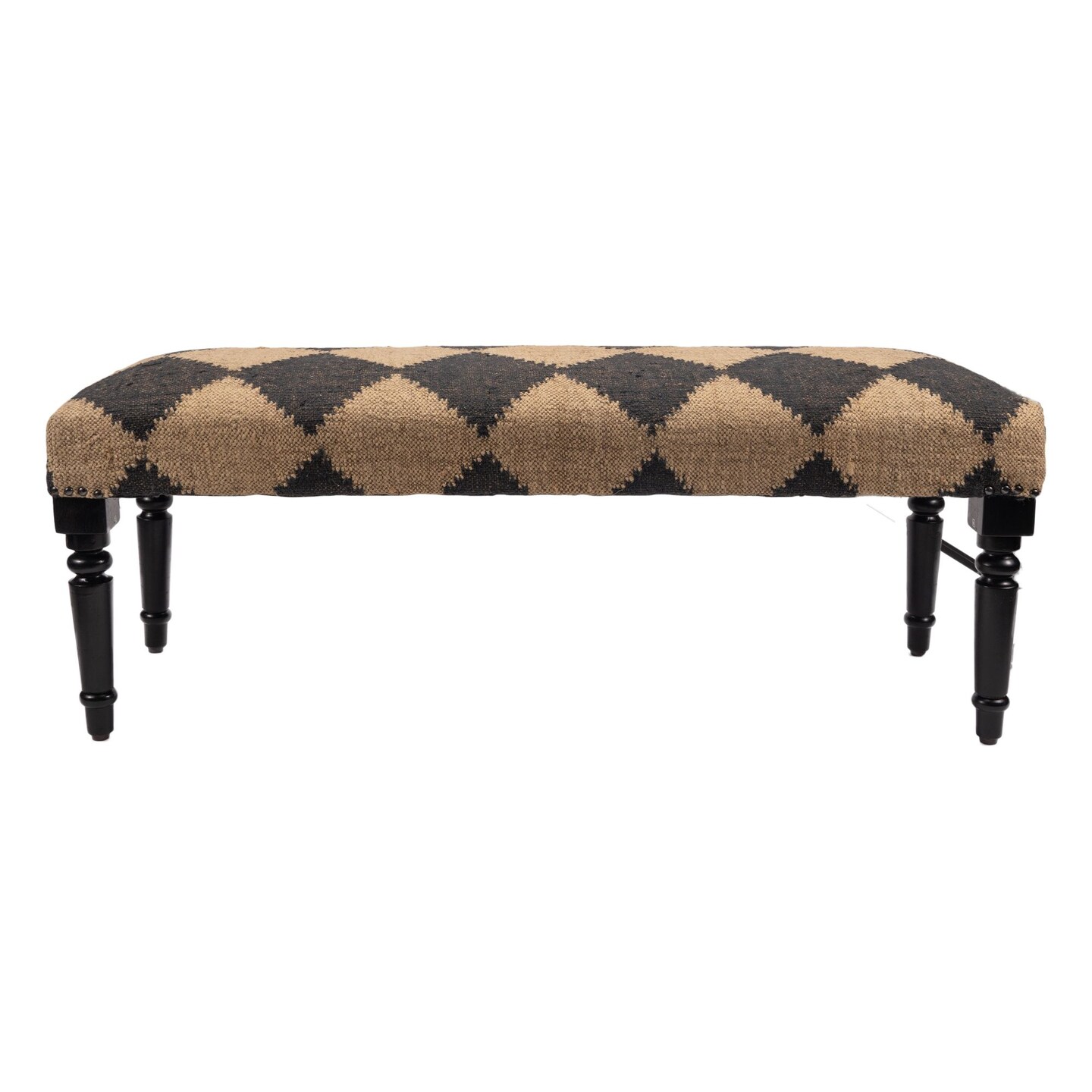 Laddha Home Designs 47" Tan and Black Diamond Pattern Rectangular Bench