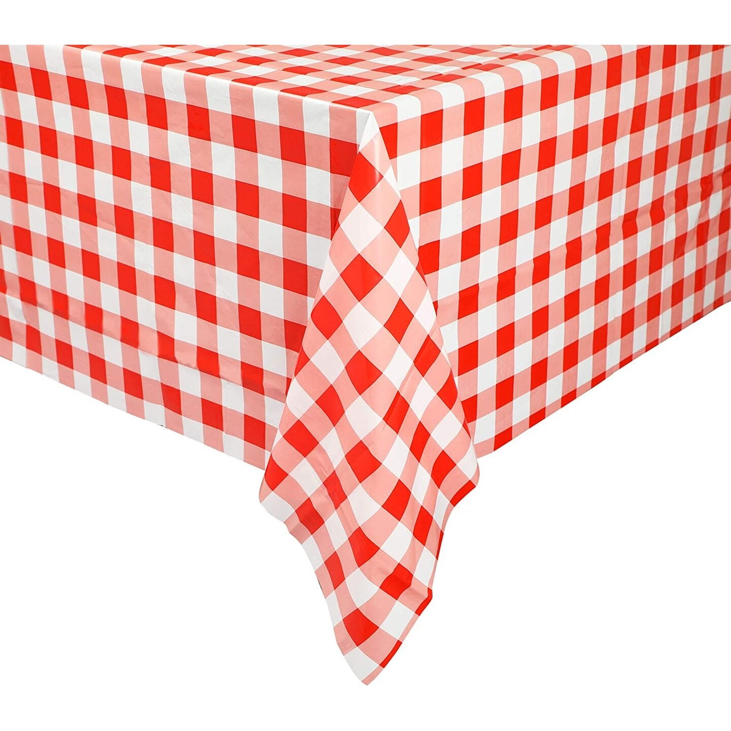 Country Red and White Checkered Tablecloth, Rustic Plastic Table Cover (54 x 108 in, 3 Pack)