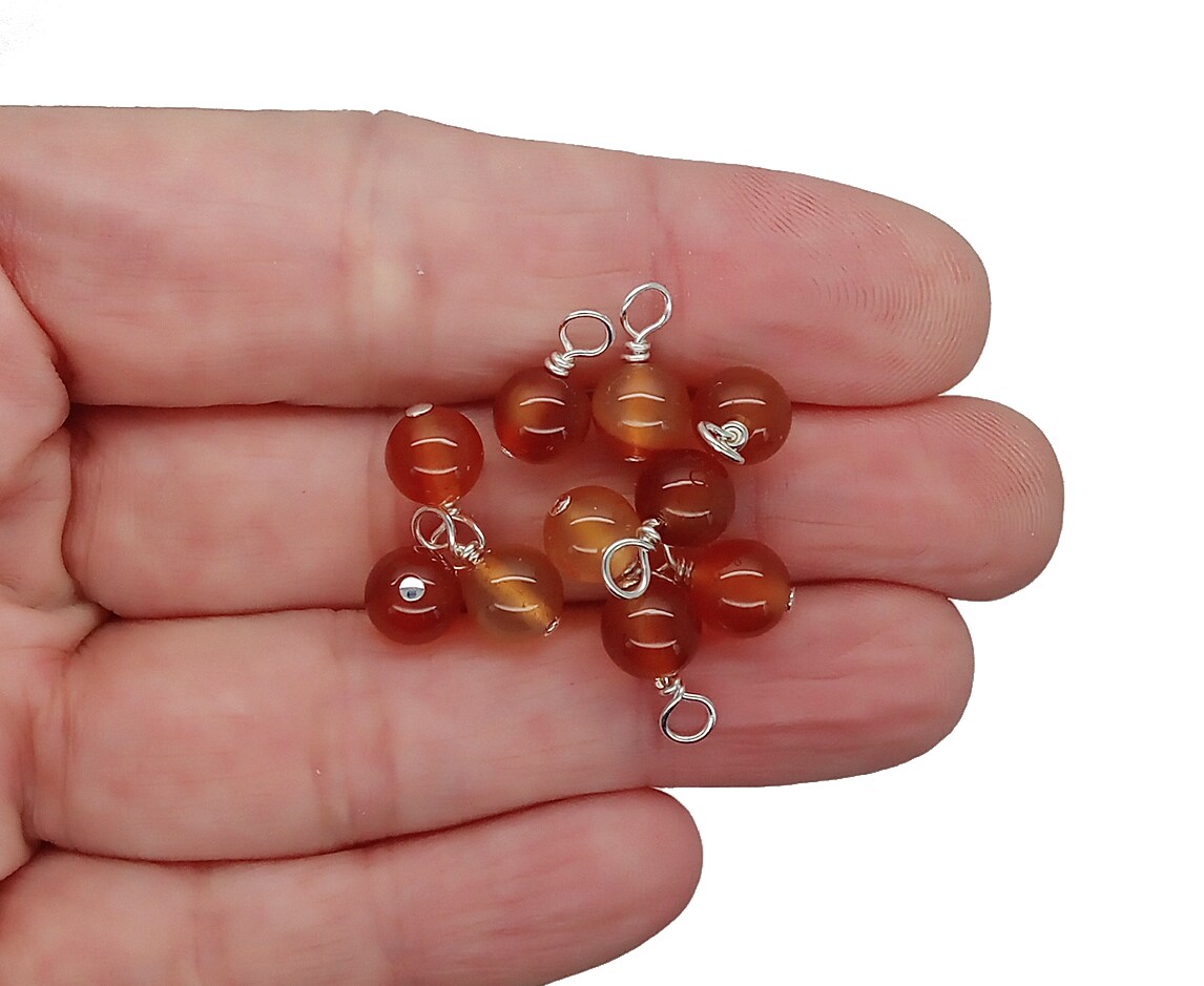 Orange Carnelian 6mm Bead Dangles, Small Gemstone Charms, 10 pieces, Adorabilities