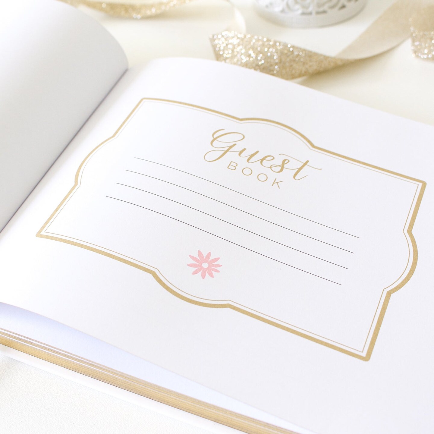 bloom daily planners Guest Book, 7&#x22; x 9&#x22;, Gold Floral