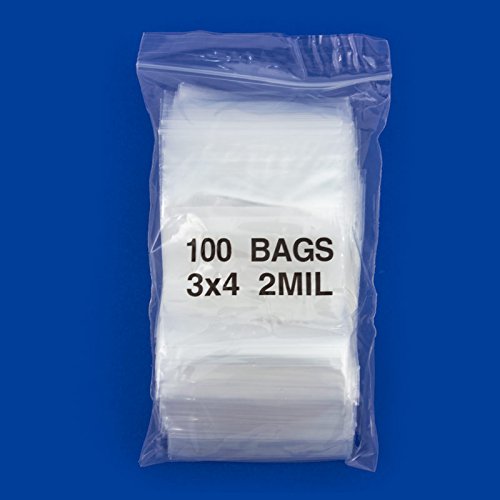 Clear Plastic Reclosable Zipper Bags 3x4 W/White Block (Package of 100)