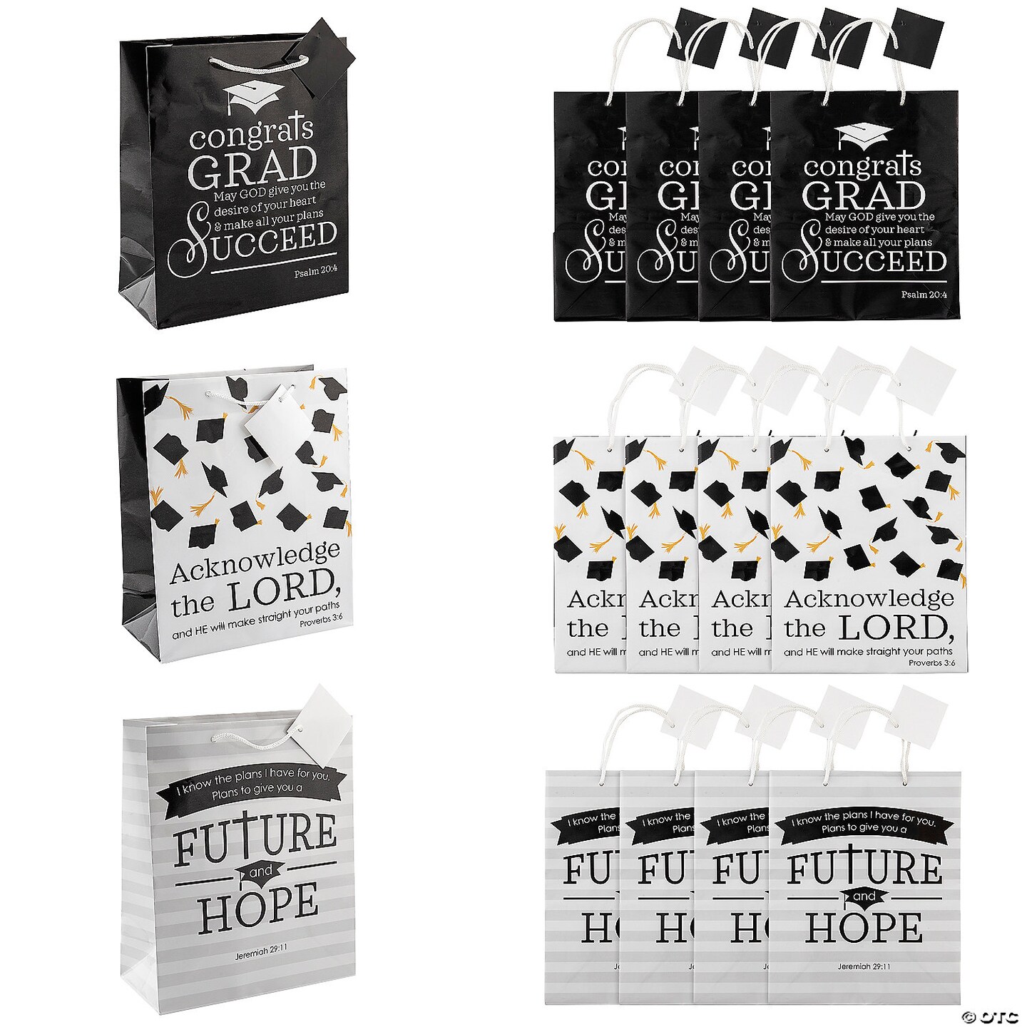 7 1/2&#x22; x 9&#x22; Medium Faith Graduation Paper Gift Bags with Tag - 12 Pc.