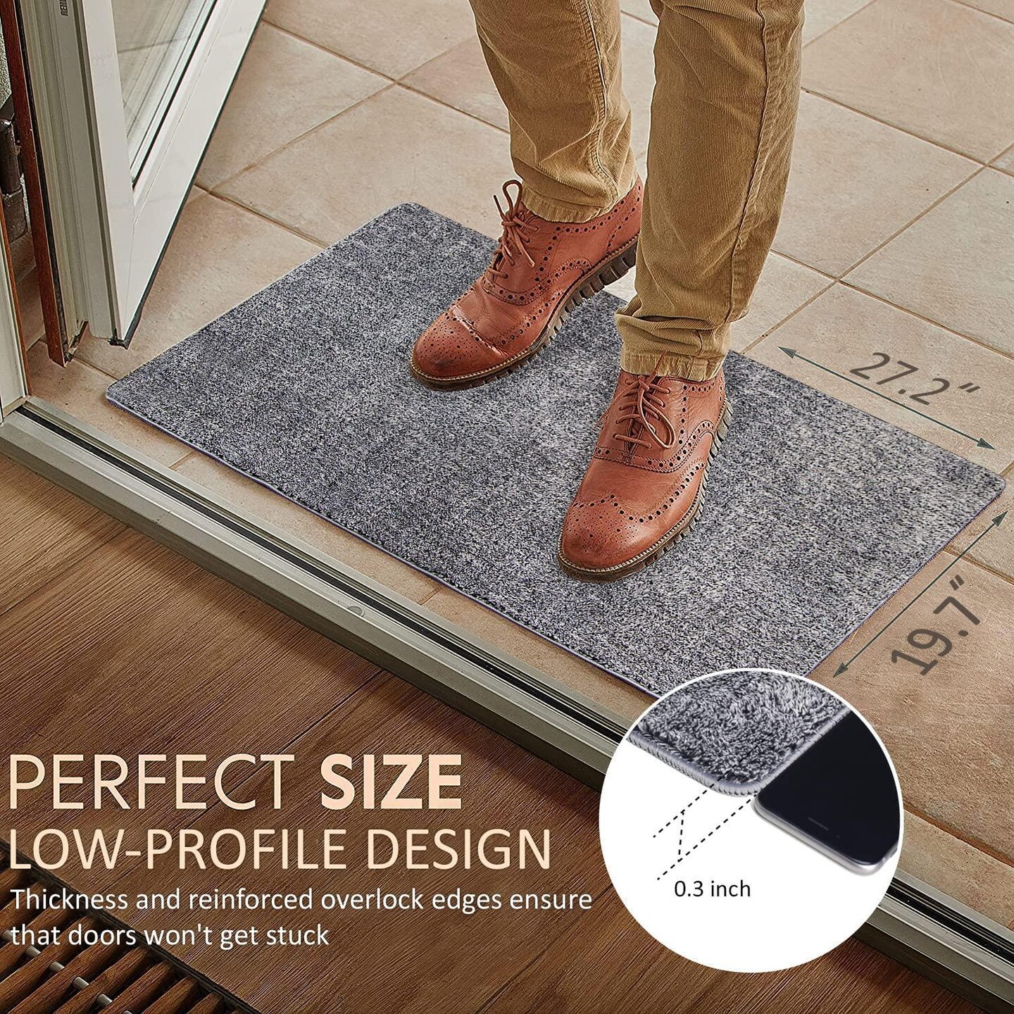 Linka Home Durable Indoor Doormat for Entrance 27.2&#x201D;x 19.7&#x201D;   Super Absorbent Rug for Entryway   Soft and Washable Grey Door Mat Inside Non Slip   Low Profile Front Door Rug with Rubber Backing   Grey