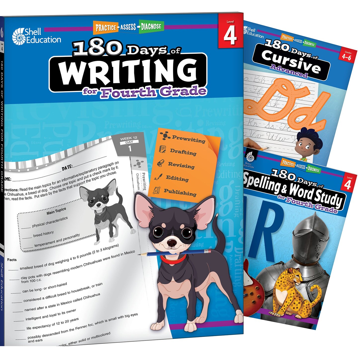 180 Days Writing, Spelling, &#x26; Cursive Grade 4: 3-Book Set