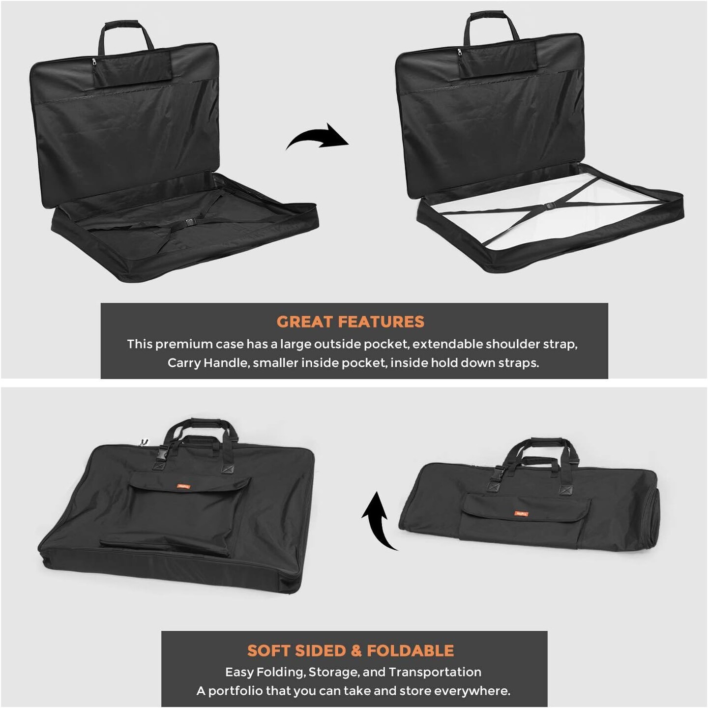 Large Art Portfolio Bag 35 x 43 Inches Waterproof Nylon Artist Storage Case with Shoulder Strap, Storage Carrying Bag for Professional Artwork Sketch Drawing Canvas Photography Poster