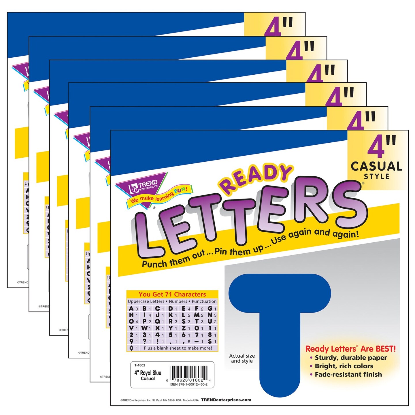 Royal Blue 4&#x22; Casual Uppercase Ready Letters&#xAE;, 6 Packs