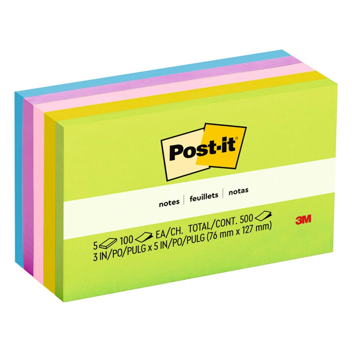 3 x 5 Ultra Colors Post It Notes 5 Pks  Pack