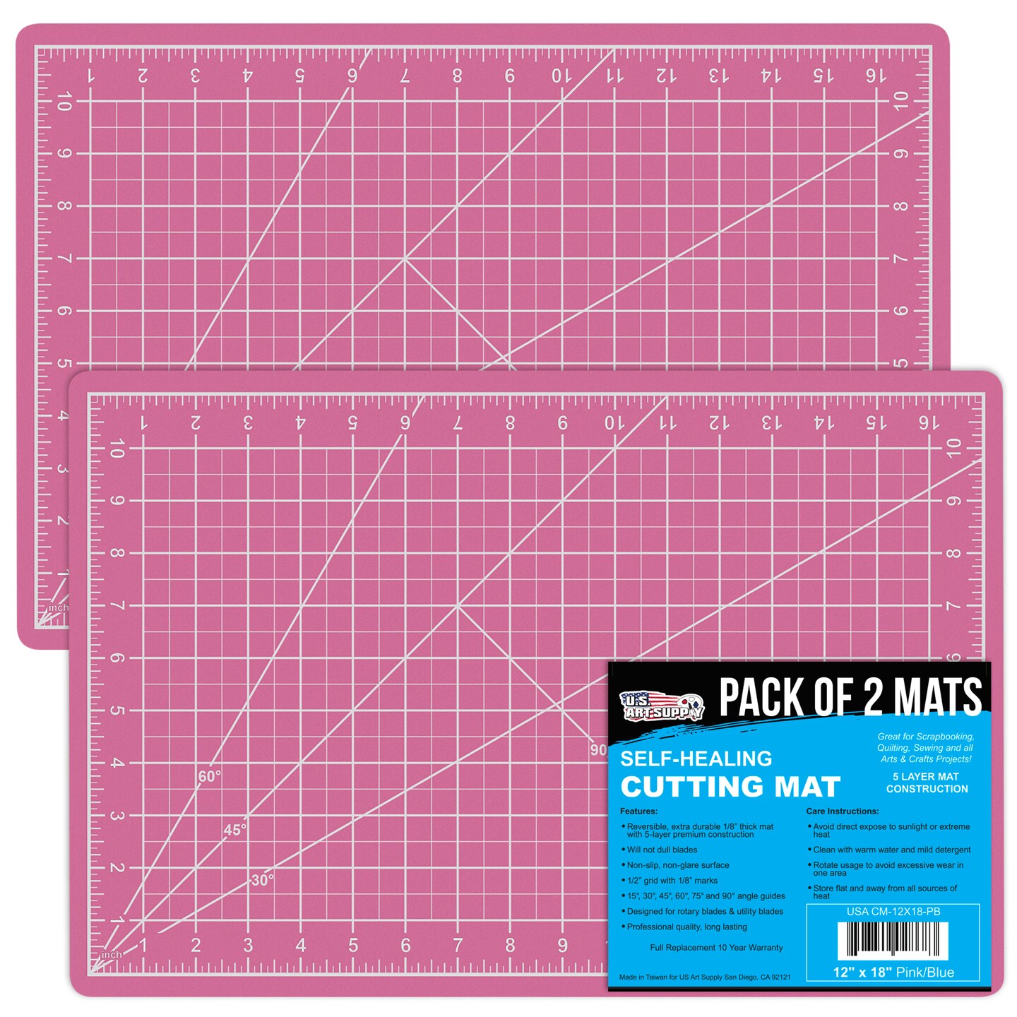 12" x 18" Self-Healing Cutting Mat 5-Ply (2 Pack) - Double-Sided Pink/Blue Craft Mat, Non-Slip Cutting Mats for Crafts, Sewing, Quilting, Scrapbooking