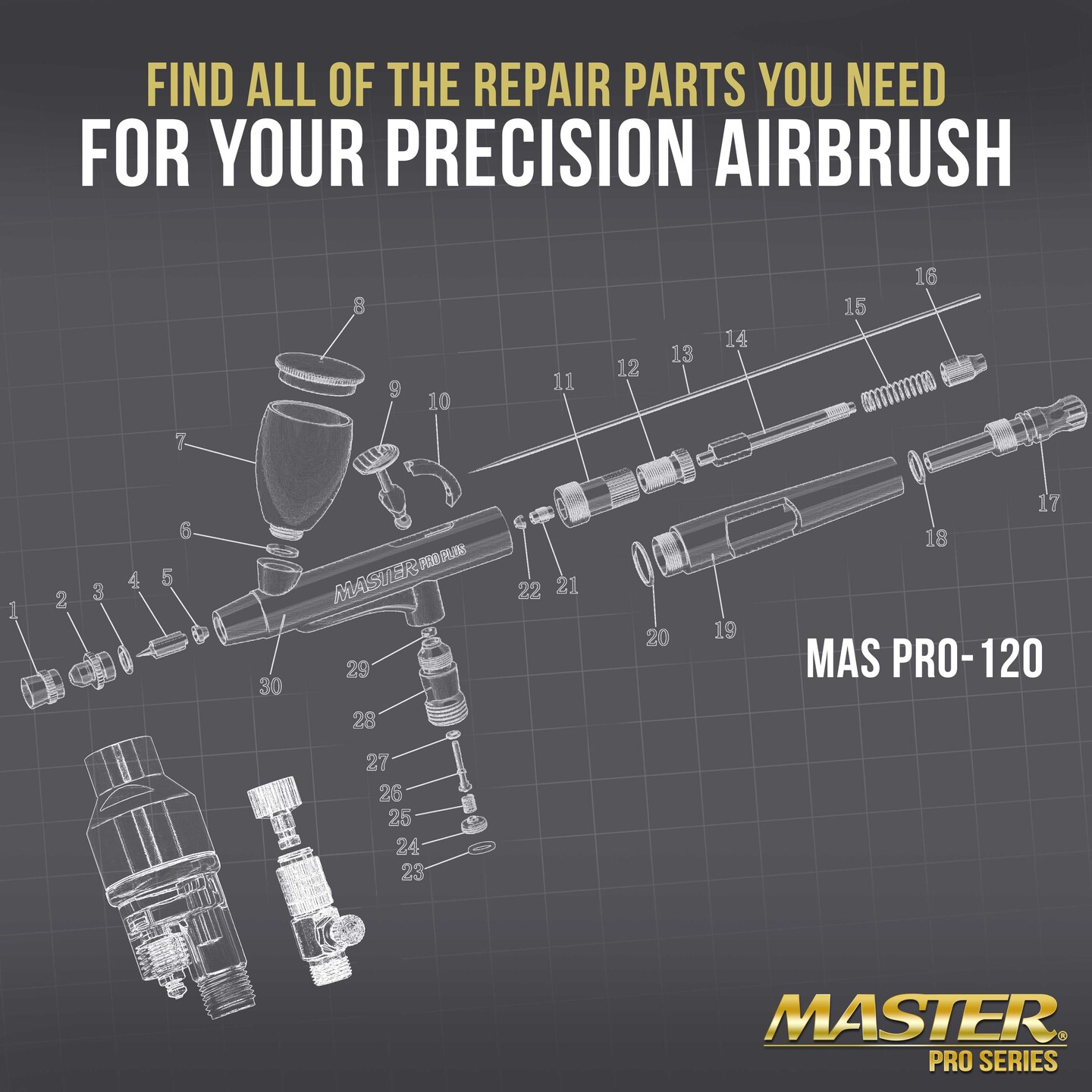 Master Pro Plus Airbrush Rebuild Kit For Repair and Maintenance of