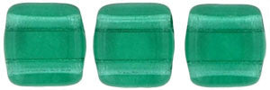 Czechmate 6mm Square Glass Czech Two Hole Tile Bead, Emerald