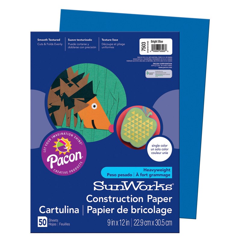 Construction Paper, Bright Blue, 9&#x22; x 12&#x22;, 50 Sheets