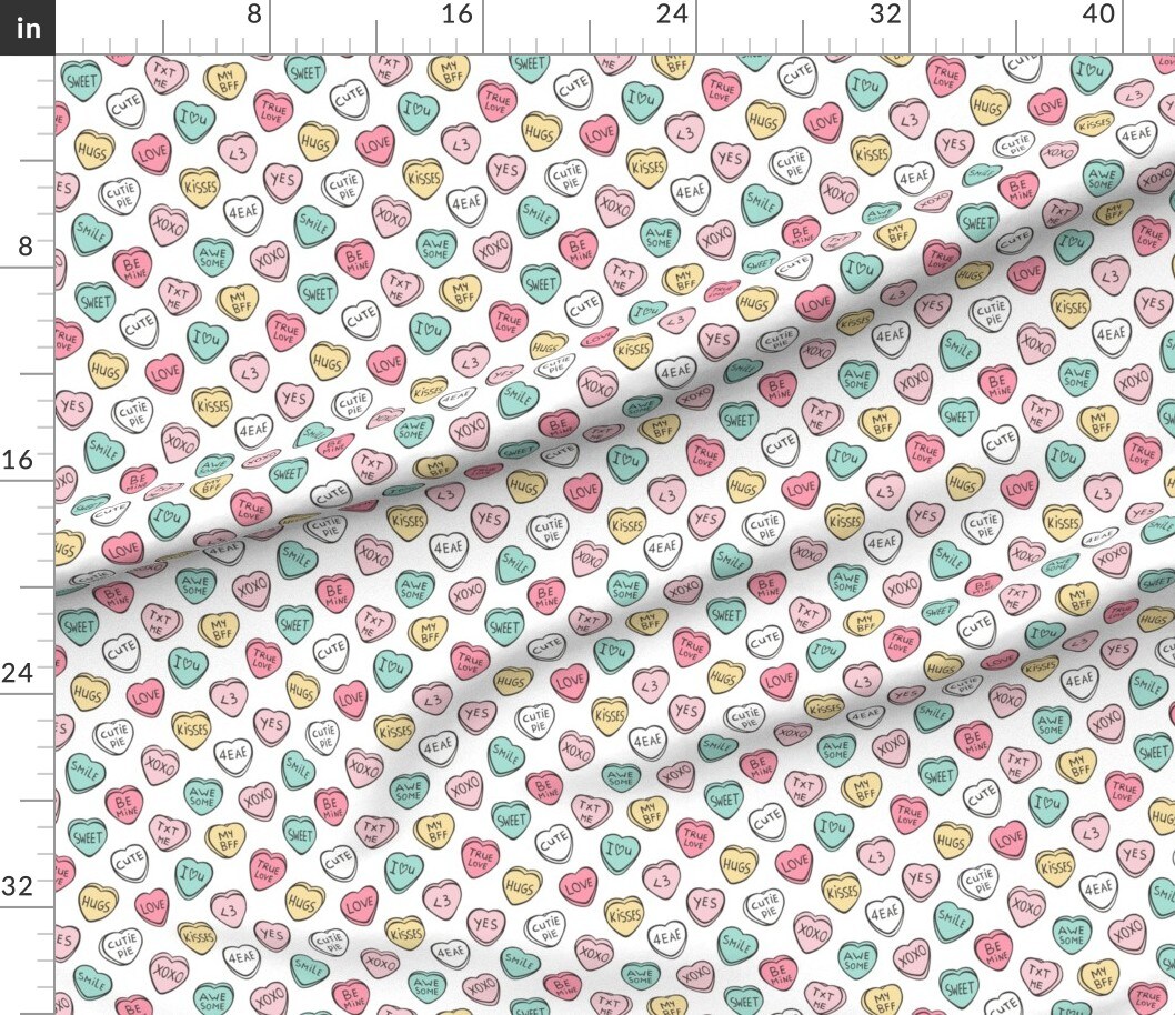 Petal Signature Cotton by the Yard or Fat Quarter Candy Hearts Valentine Love Valentines Day Cute Pastel Lovers Romantic Custom Printed Fabric by Spoonflower