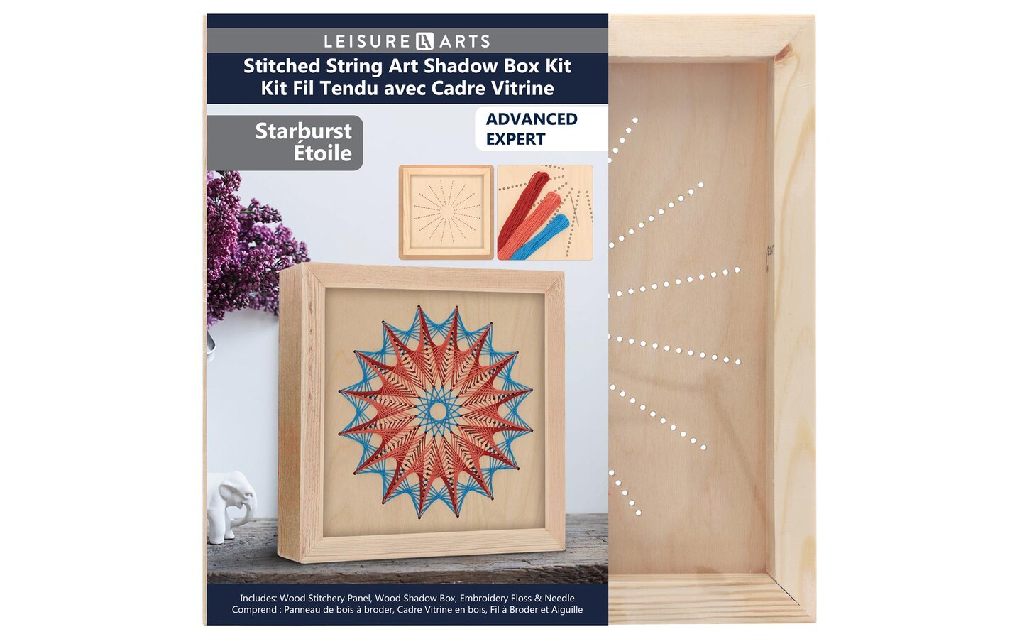 Wood Stitched String Art Kit with Shadow Box Starburst - adult or