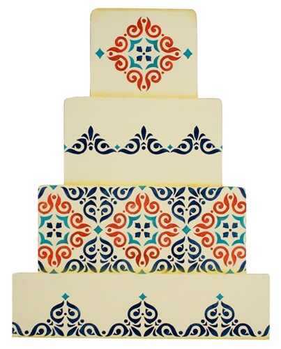 Mexican Tile Cake Stencil Tier #4 | C544 by Designer Stencils | Cake Decorating Tools | Baking Stencils for Royal Icing, Airbrush, Dusting Powder | Reusable Plastic Food Grade Stencil for Cakes | Easy to Use &#x26; Clean Cake Stencil