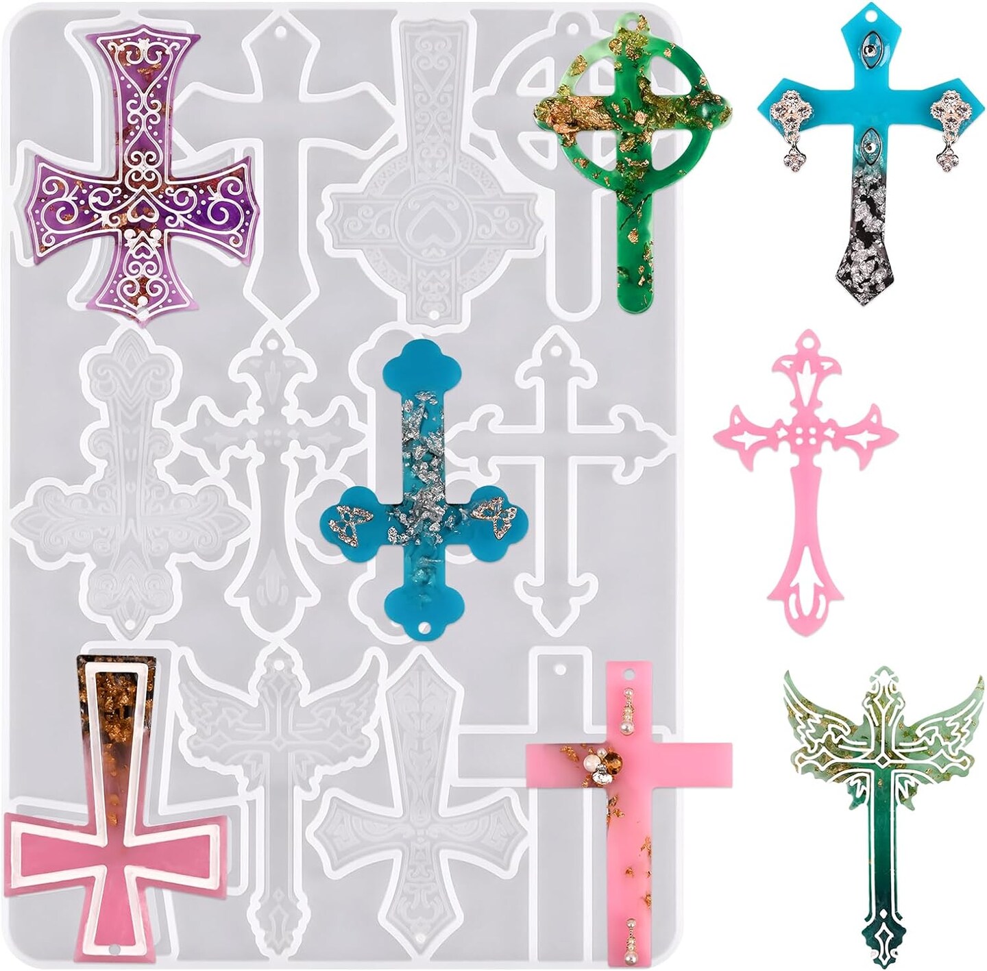 Cross Resin Molds,12 Cavity Epoxy Resin Cross Molds Silicone Molds for Keychain DIY Craft Necklace Jewelry Pendant Making Halloween Gifts