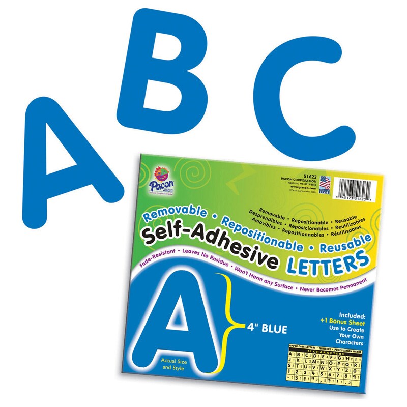 Self-Adhesive Letters, Blue, Puffy Font, 4&#x22;, 78 Characters