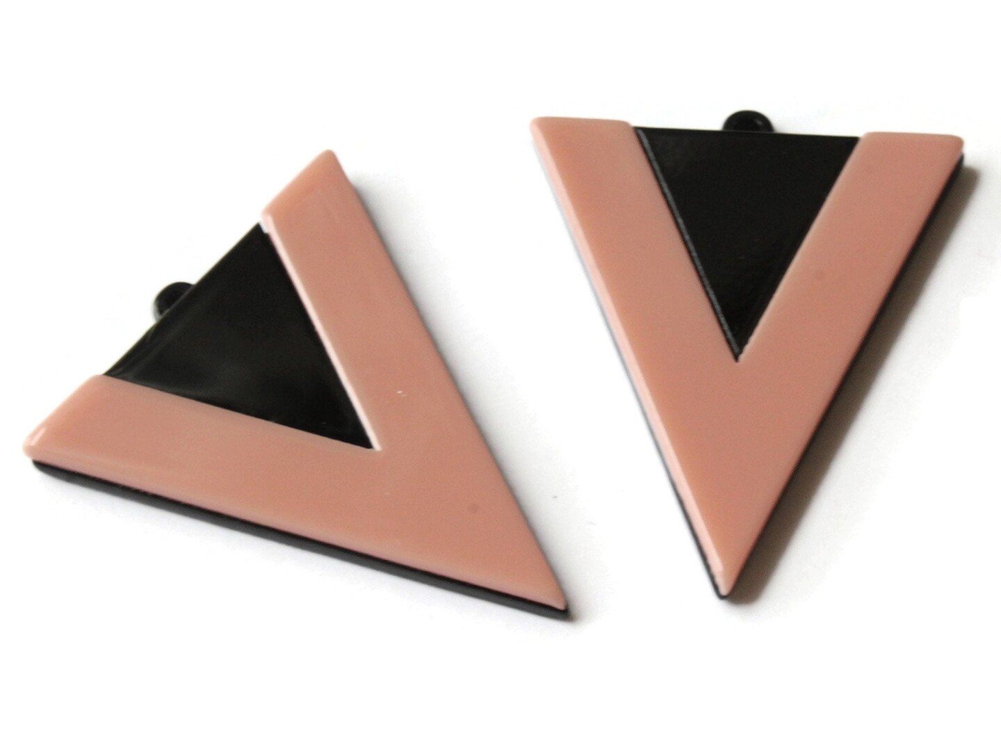 2 42mm Pink and Black Resin Triangle Pendants