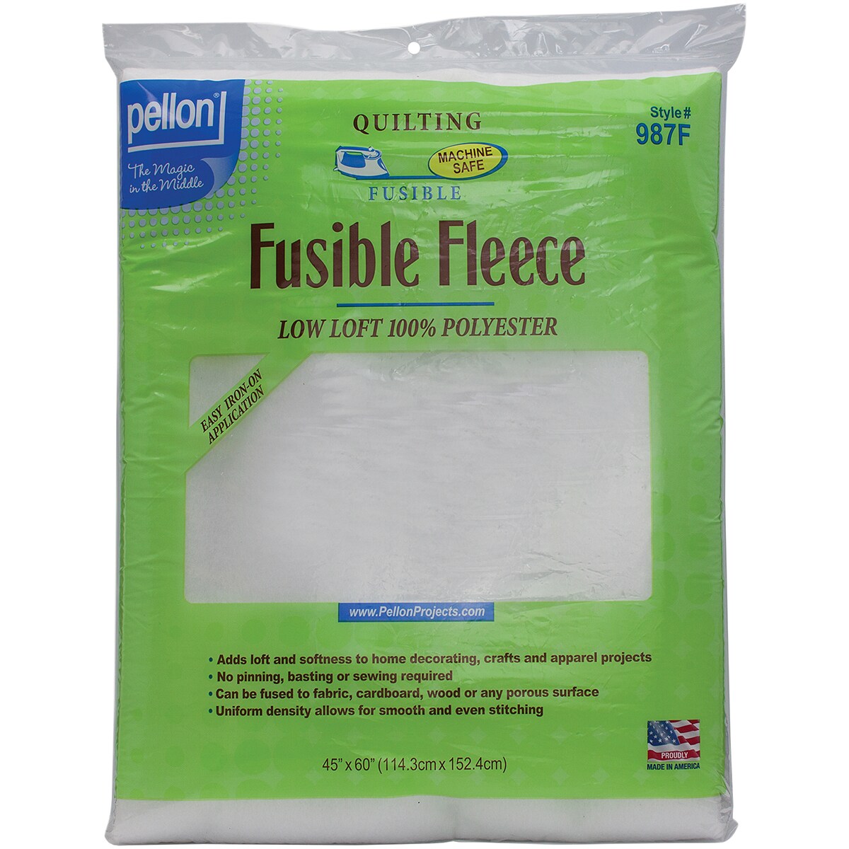 Pellon Fusible Fleece White Quilting Fabric 45 x 60 Machine Safe