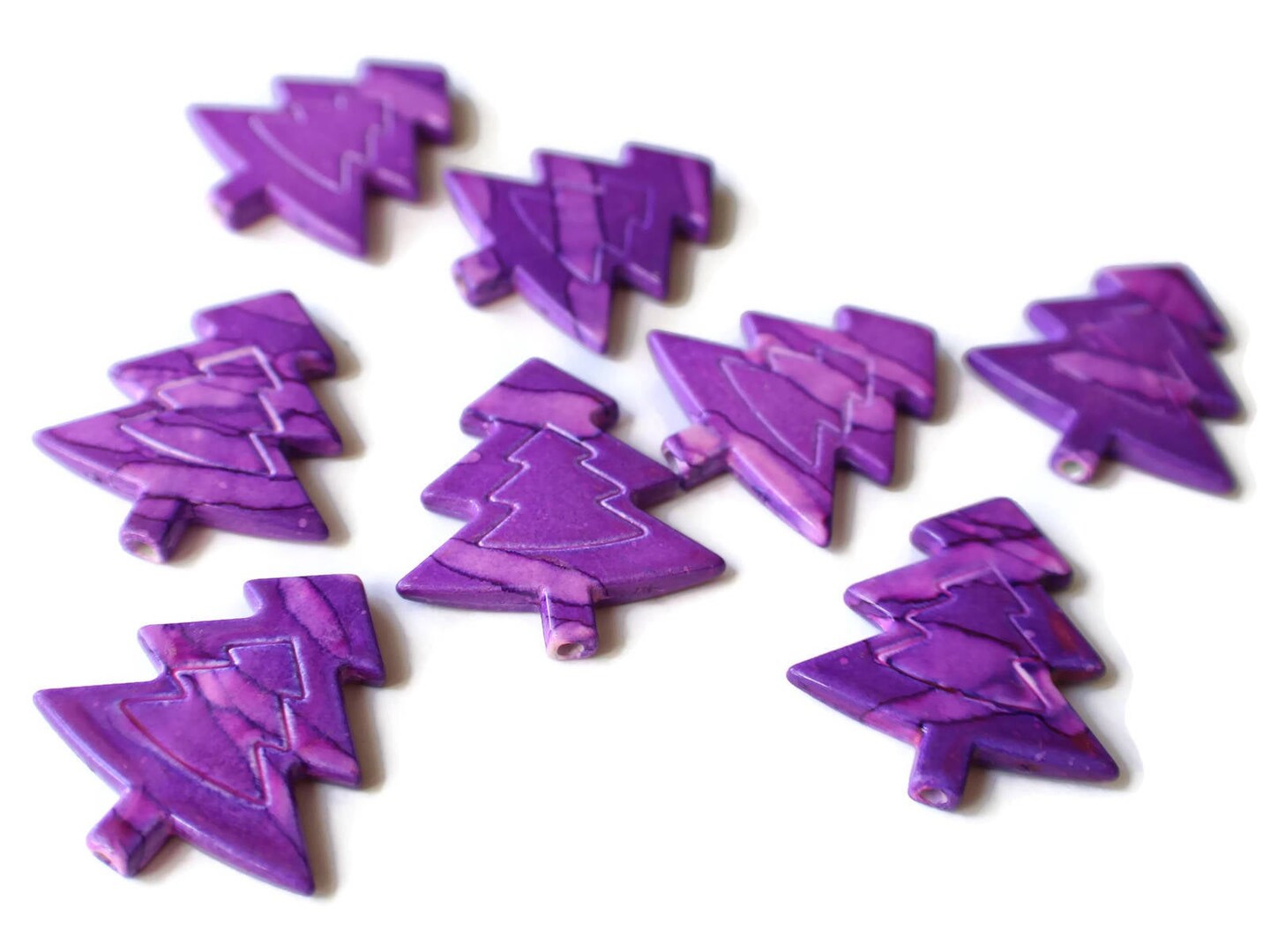 8 32mm Purple Plastic Pine Tree Beads - Christmas Tree Beads