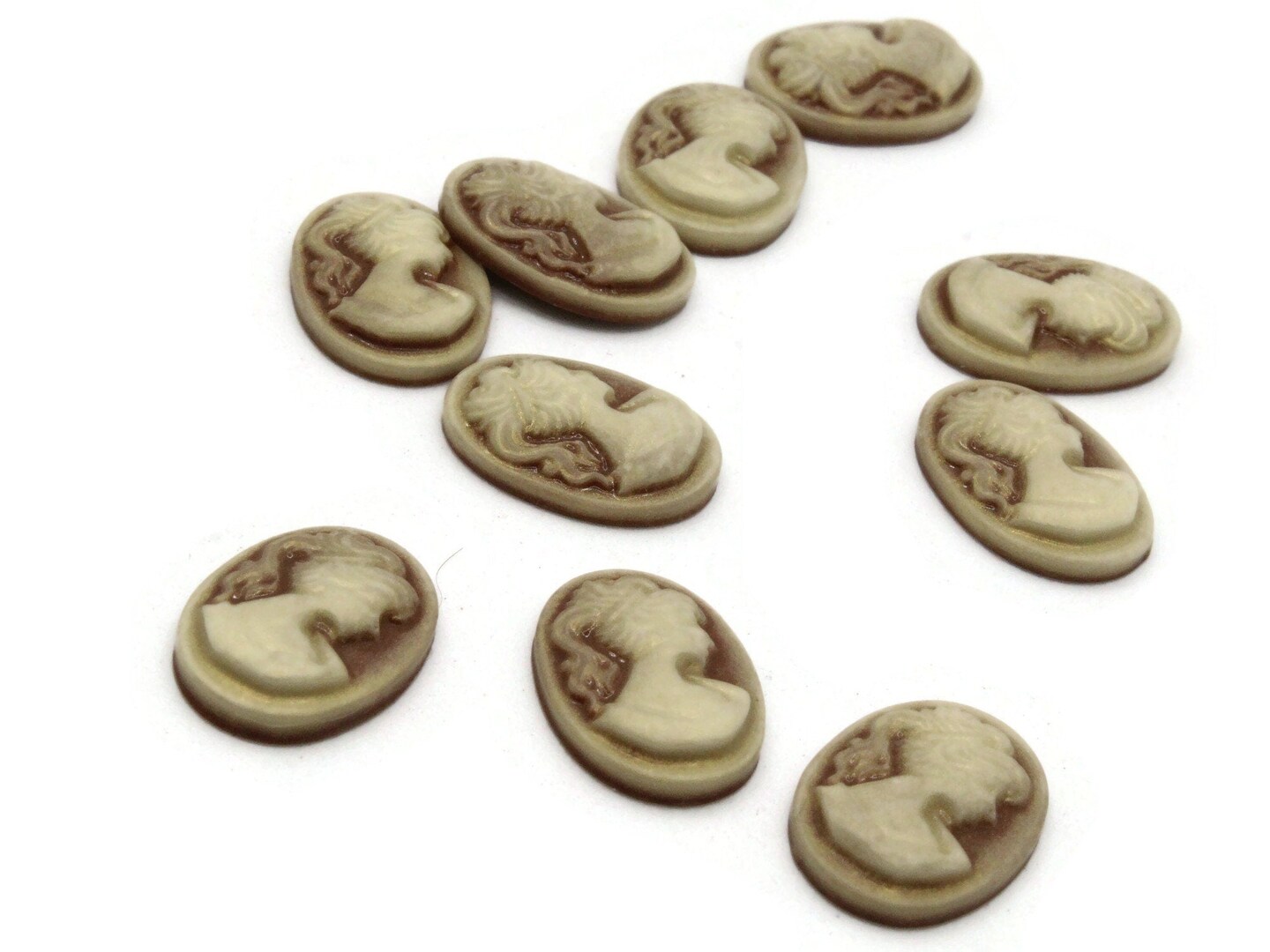 10 18mm x 13mm Brown Resin Oval Greek Style Woman's Face Cameo Cabochons