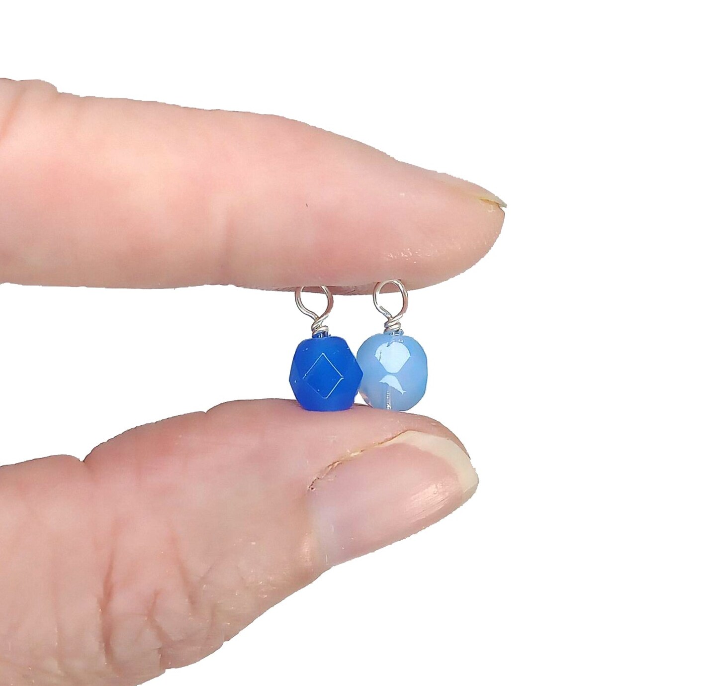 Blue Czech Glass Bead Charms, 6mm Faceted Bead Dangle Charms, 10 pieces, Adorabilities