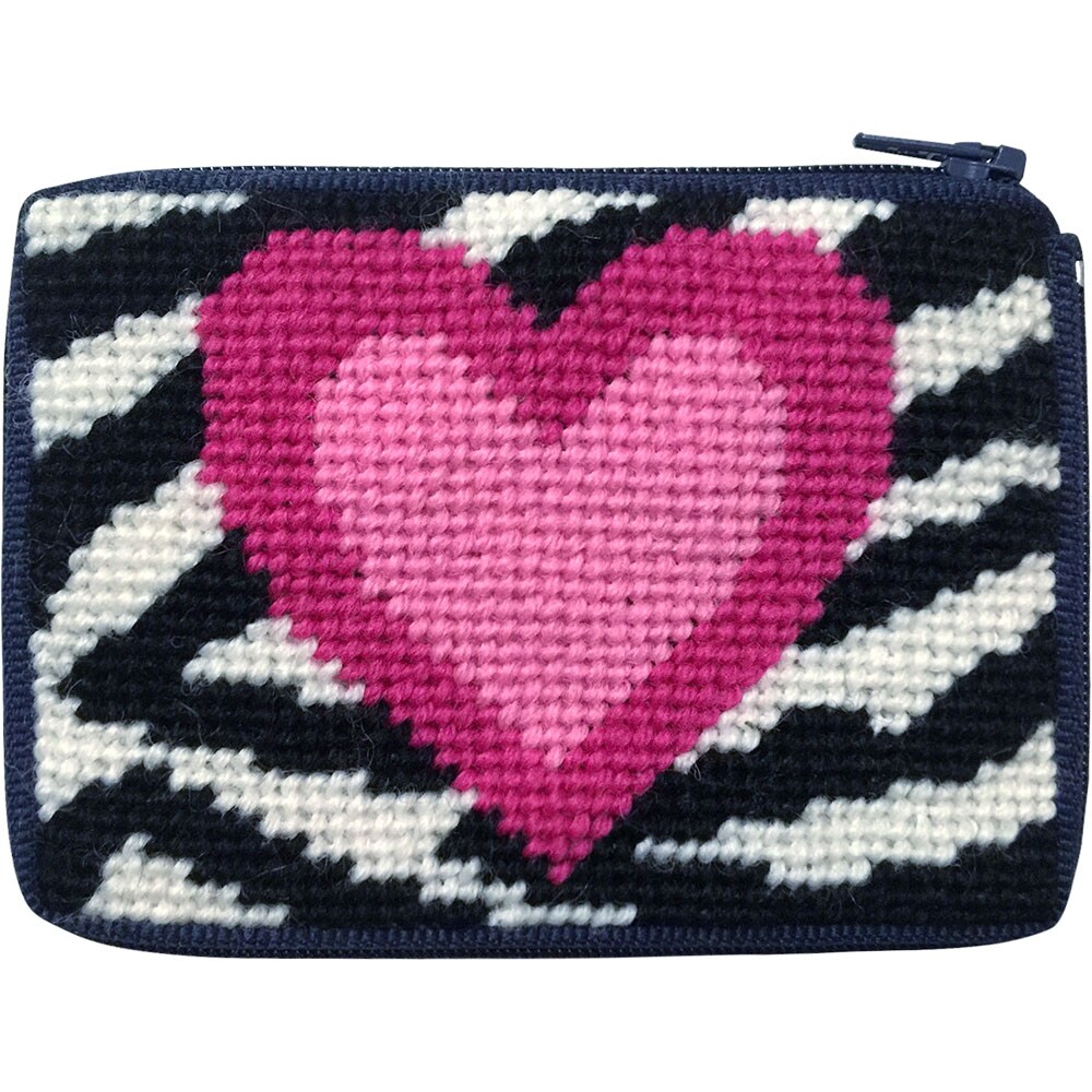 Stitch and Zip Kids Coin Case Needlepoint Kit Zebra Heart SZ8104