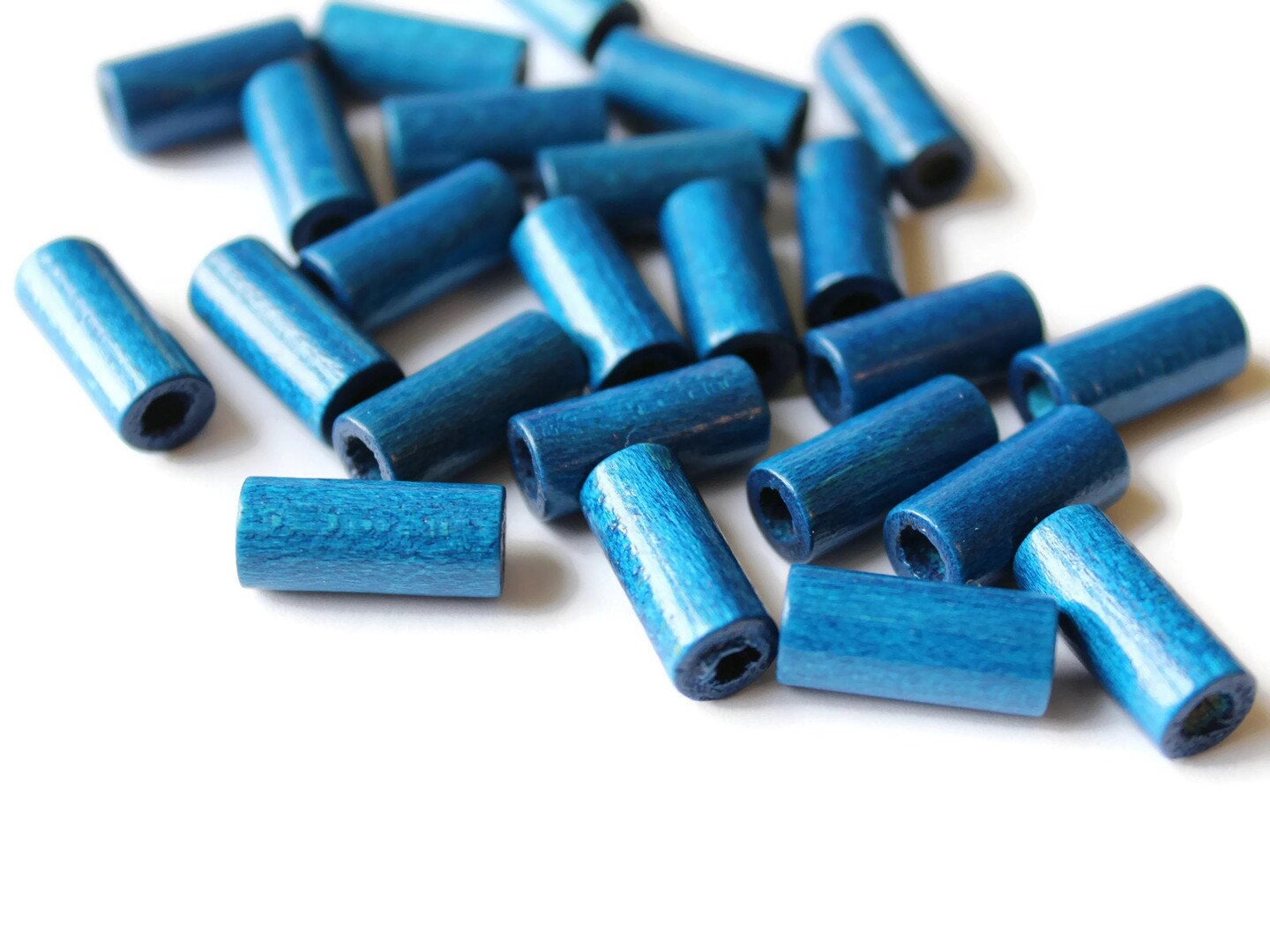 24 18mm Blue Tube Beads Vintage Wood Beads Wooden Beads