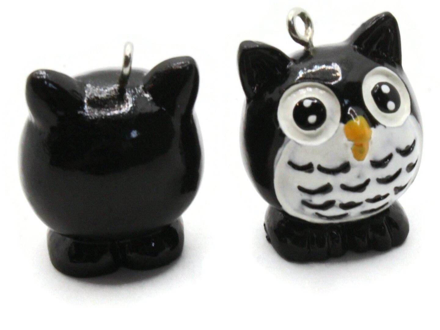 2 31mm Black Owl Resin Charms