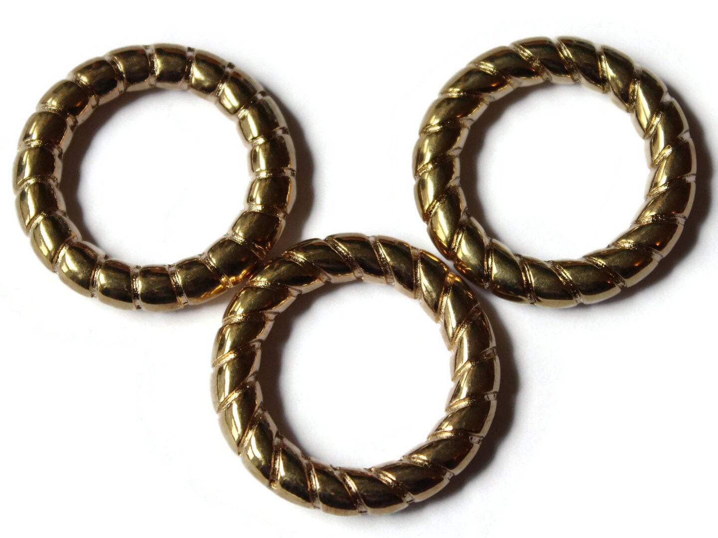 3 36mm Gold Plated Plastic Ring Link Beads Vintage Acrylic Rope Beads