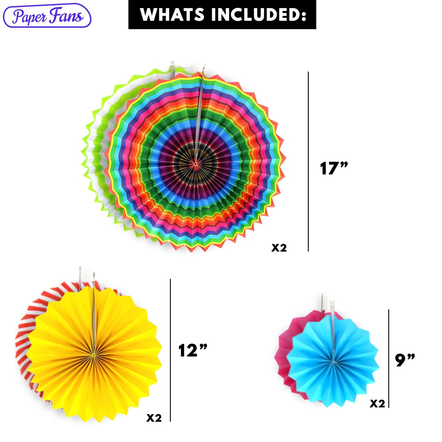 Big Mo's Toys Paper Fans Pink Green And Blue Mexican Fiesta Party Decorations Supplies Paper Fan Rosettes